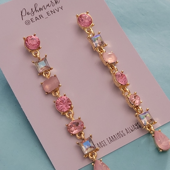Jewelry - Pink Pastel Sparkle Channel Dangle Earrings, opalescent glam